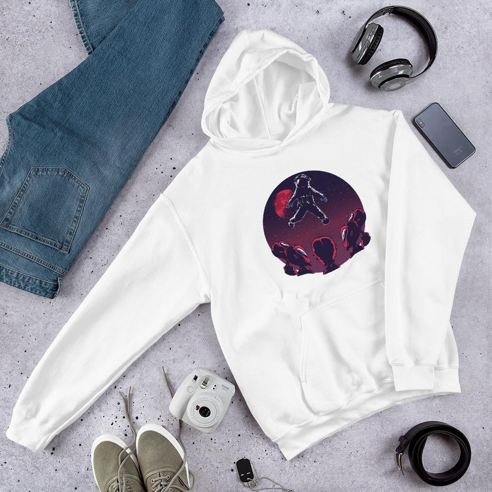Astronaut & Aliens Unisex Hooded Sweatshirt — White