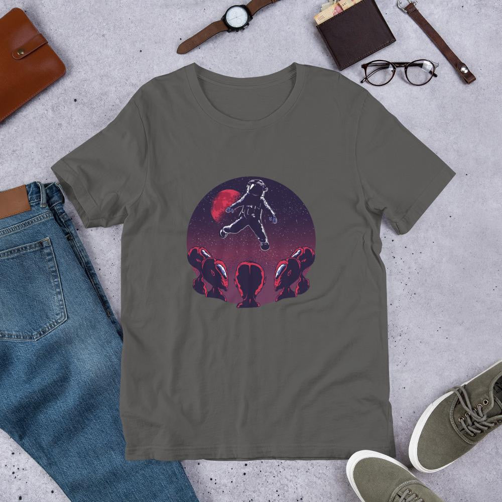 Astronaut & Aliens Half Sleeve T-Shirt — Charcoal
