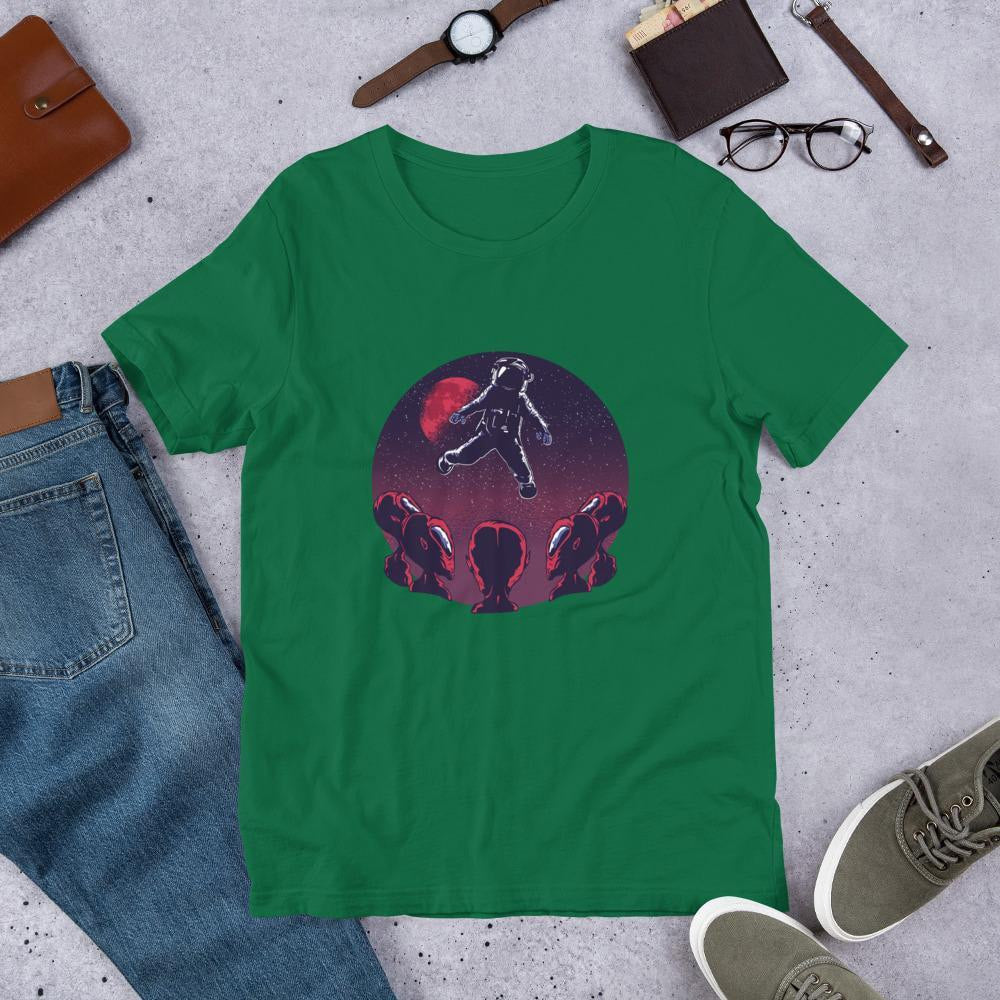 Astronaut & Aliens Unisex Half Sleeve T-Shirt — Green