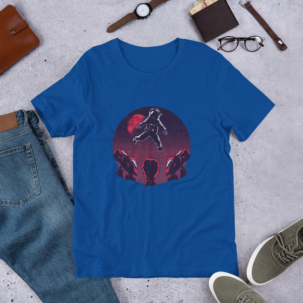 Astronaut & Aliens Unisex Half Sleeve T-Shirt — Blue