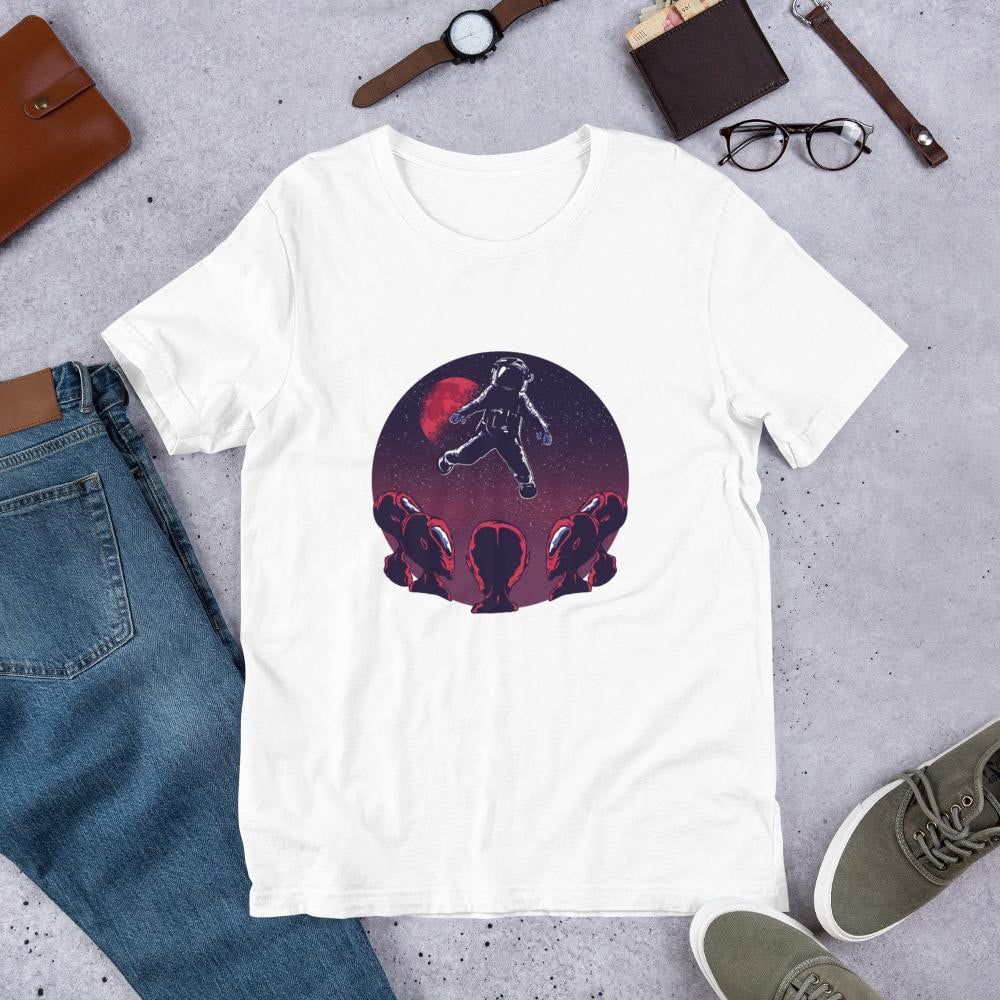 Astronaut & Aliens Unisex Half Sleeve T-Shirt — White