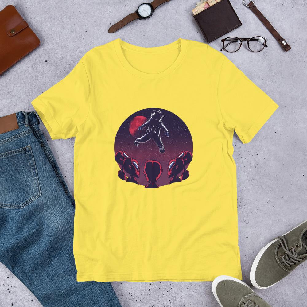 Astronaut & Aliens Half Sleeve T-Shirt — Yellow
