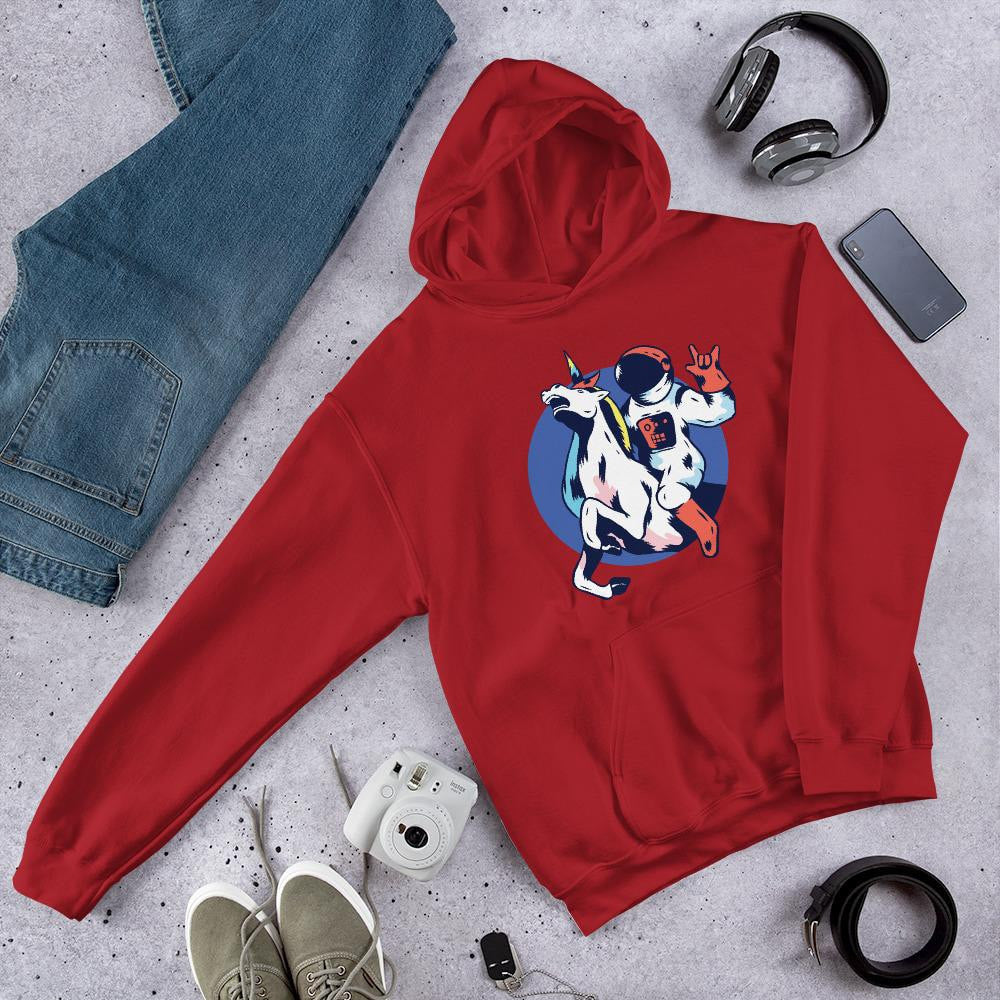 Astronaut Unicorn Unisex Hooded Sweatshirt — Red