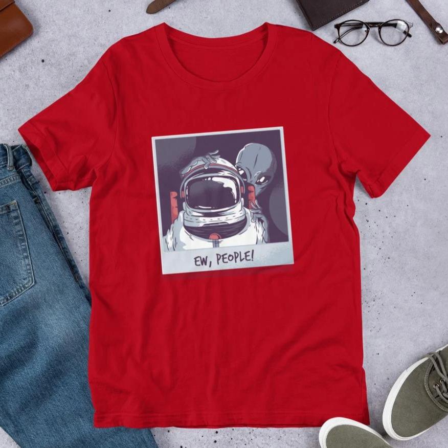 Ew, People Alien Half Sleeve T-Shirt — Red
