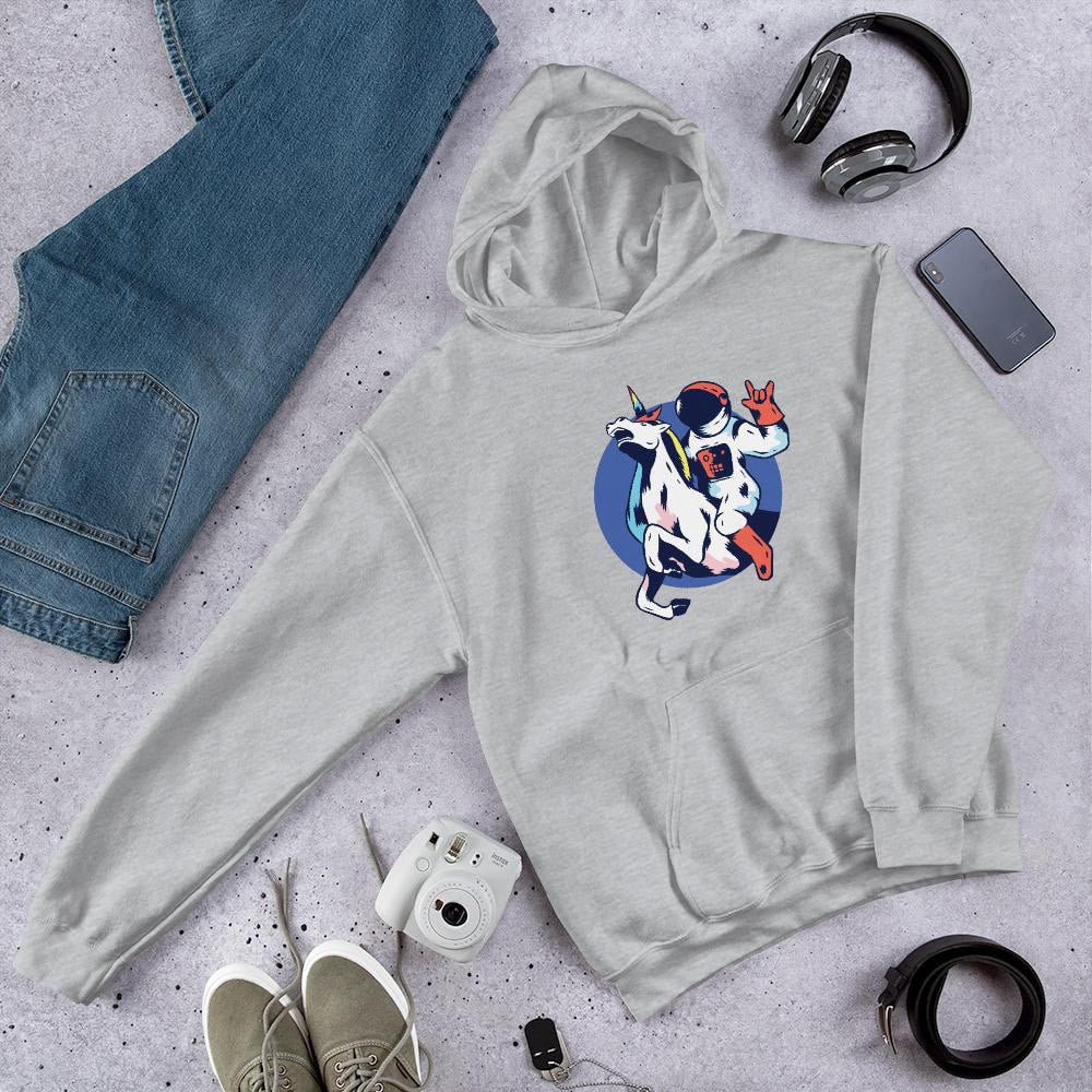 Astronaut Unicorn Unisex Hooded Sweatshirt — Grey