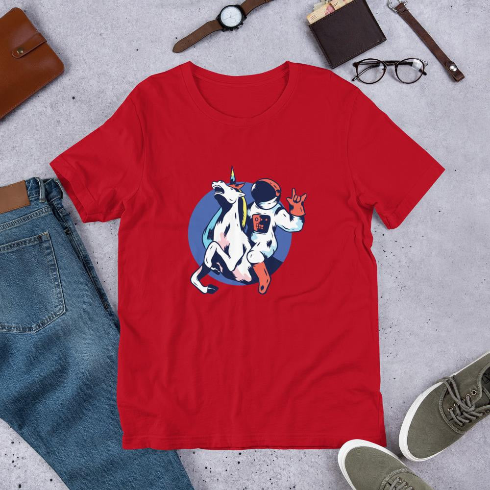 Astronaut Unicorn Half Sleeve T-Shirt — Red