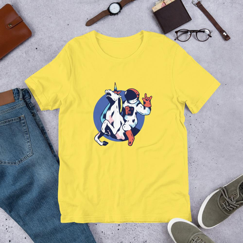 Astronaut Unicorn Half Sleeve T-Shirt — Yellow