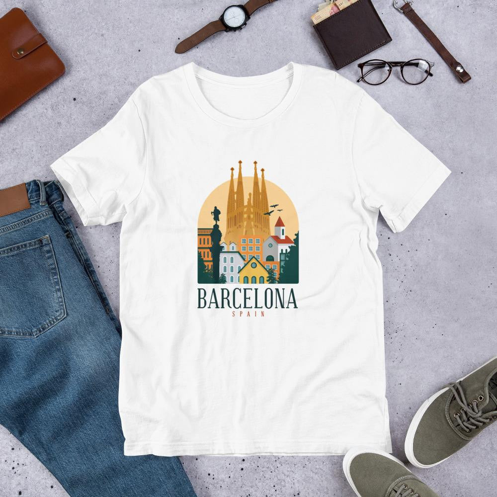 Barcelona Spain Half Sleeve T-Shirt — White