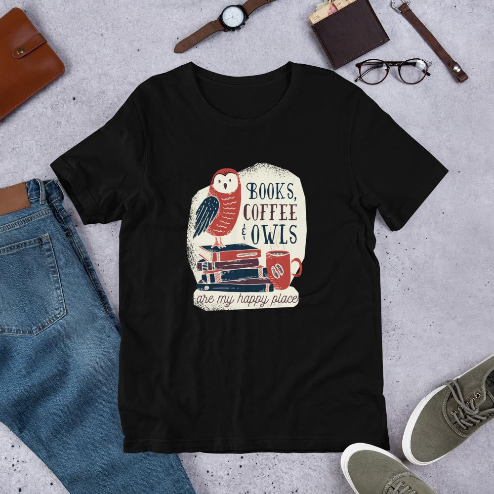 Books, Coffee & Owls Half Sleeve T-Shirt