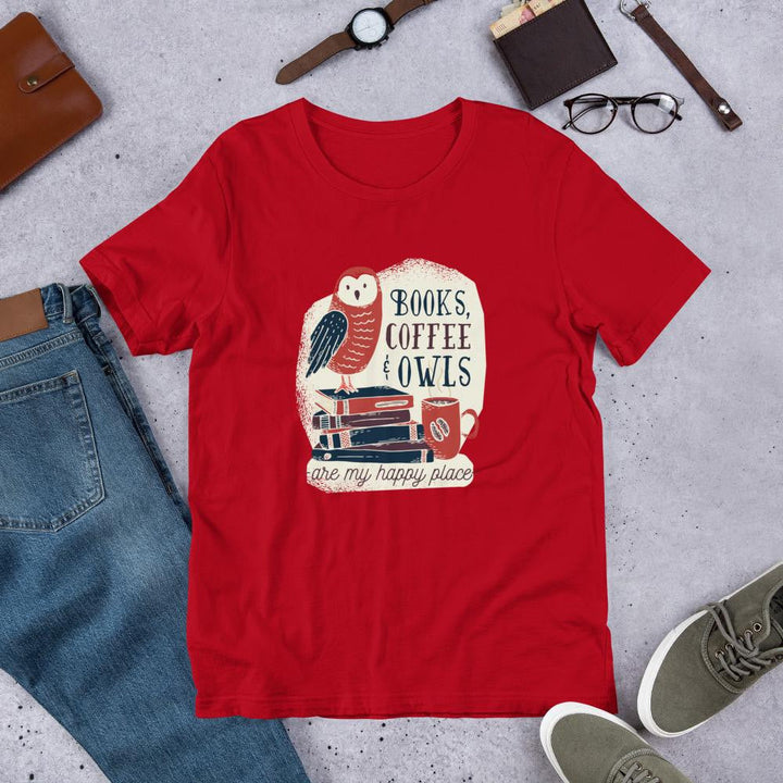 Books, Coffee & Owls Unisex Half Sleeve T-Shirt #Plus-sizes