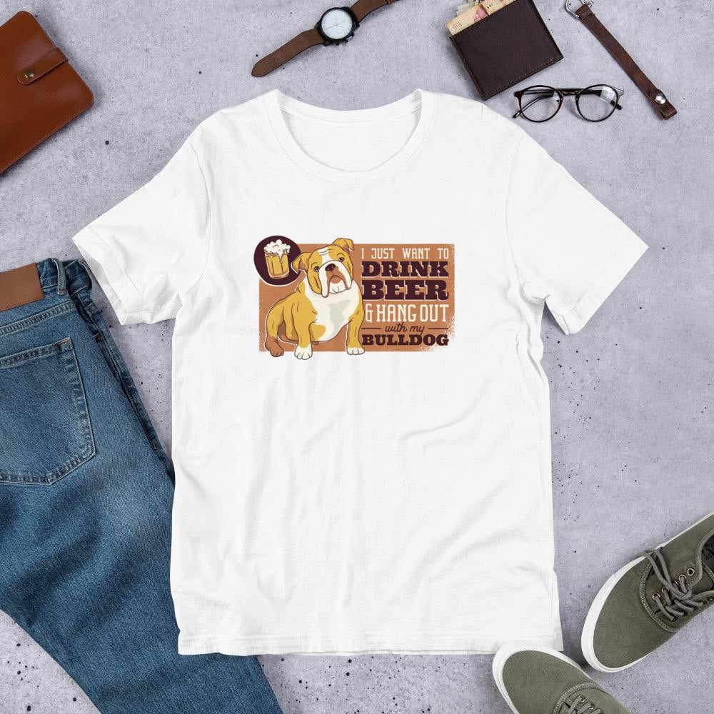 Beer & Bulldog Half Sleeve T-Shirt — White