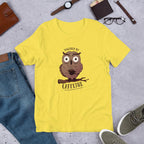 Caffeine Owl Half Sleeve T-Shirt — Yellow