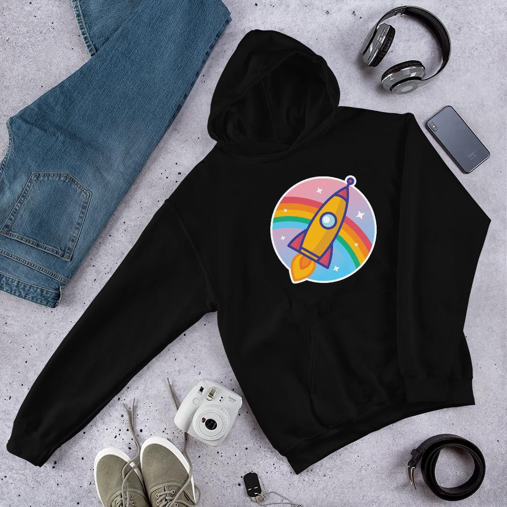 Cartoon Rocket Unisex Hooded Sweatshirt — Black