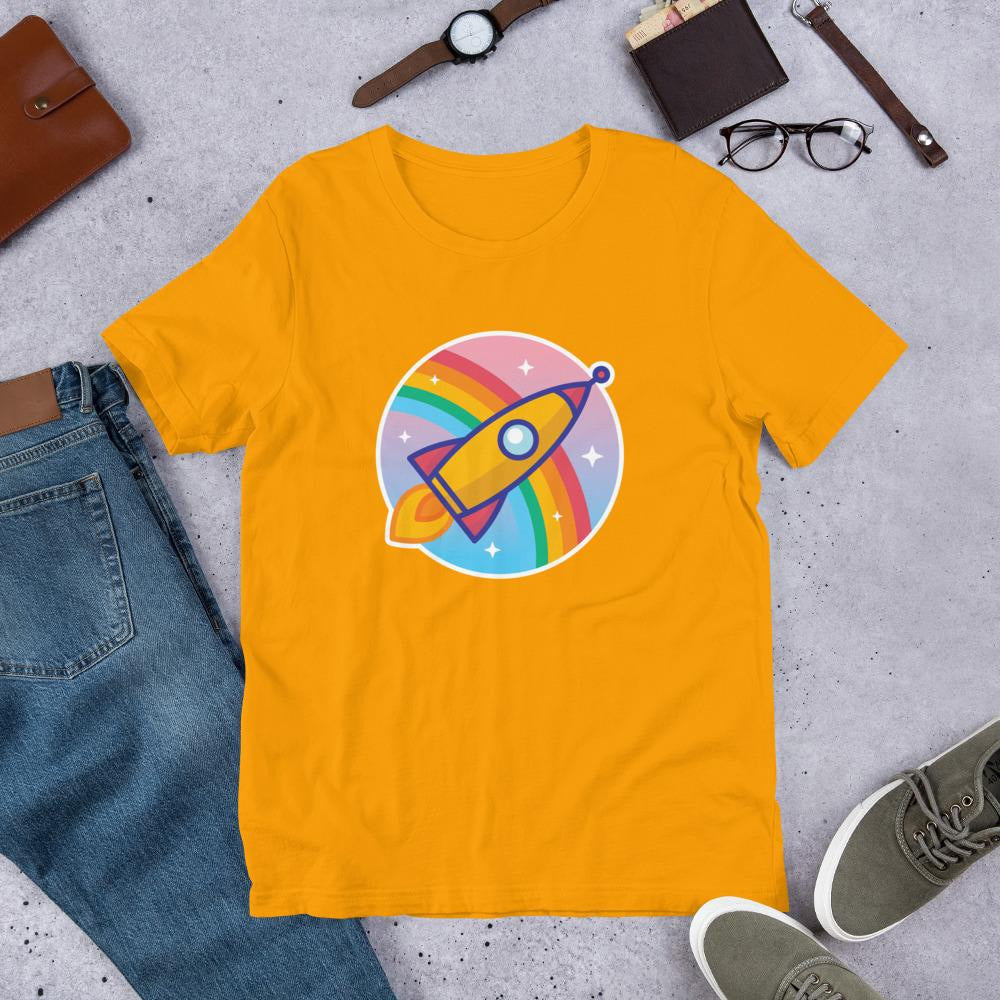 Cartoon Rocket Half Sleeve T-Shirt — Gold