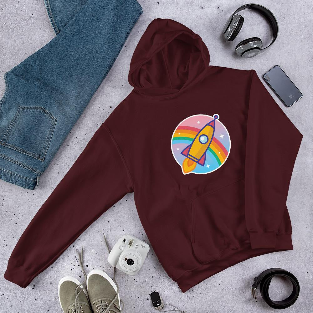 Cartoon Rocket Unisex Hooded Sweatshirt — Maroon