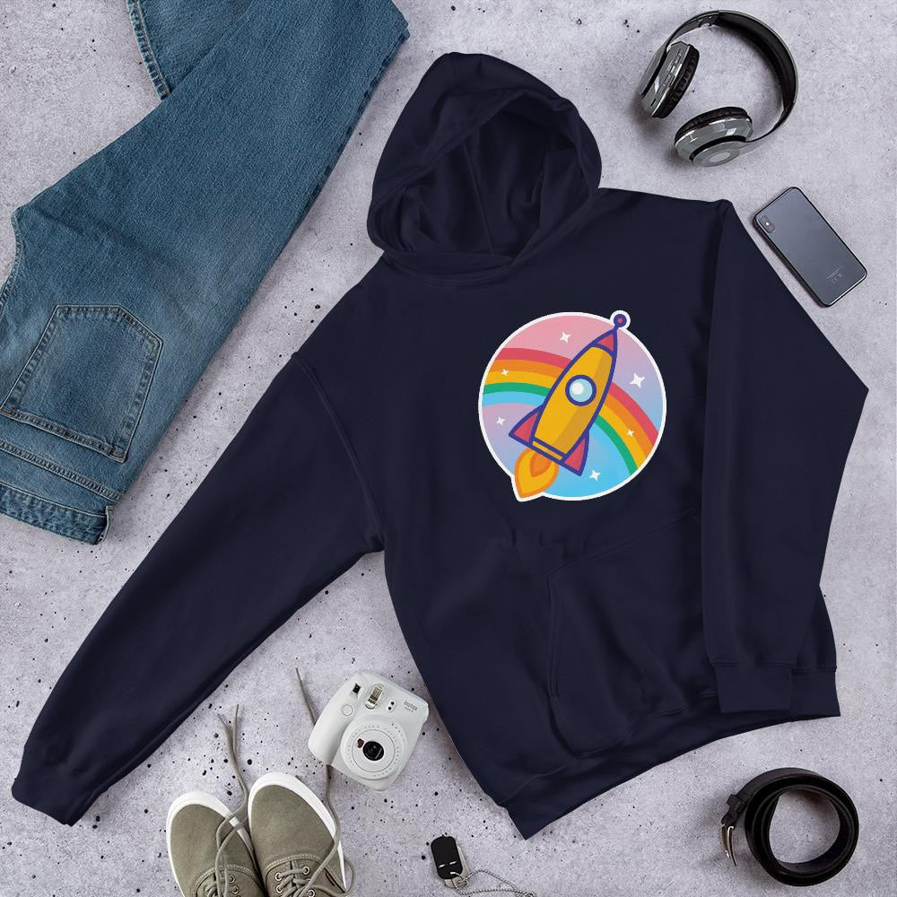Cartoon Rocket Unisex Hooded Sweatshirt — Navy