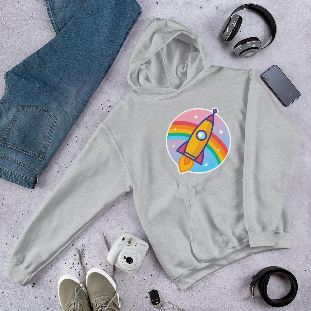 Cartoon Rocket Unisex Hooded Sweatshirt — Grey