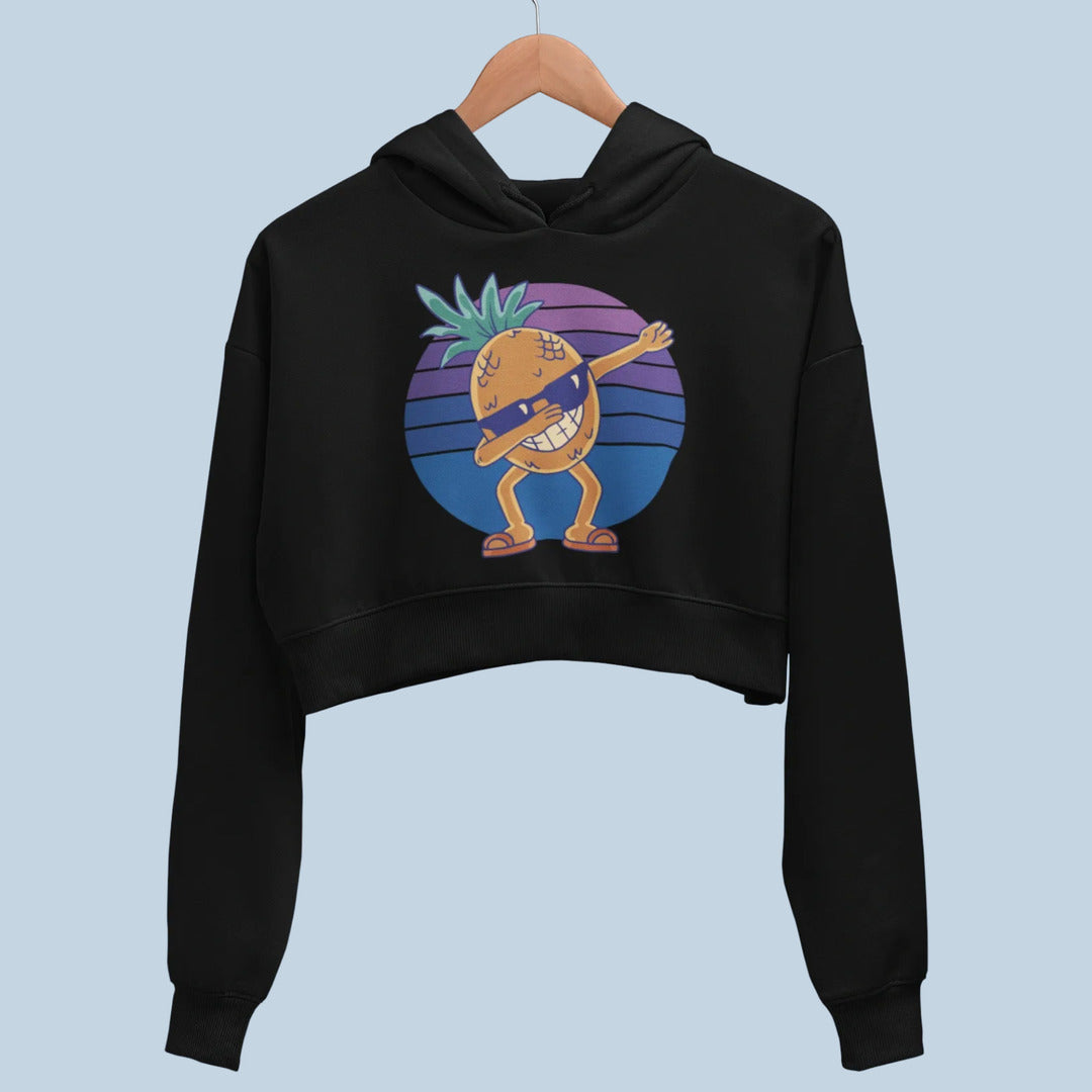 Cartoon Pineapple Dabbing Crop Hoodie