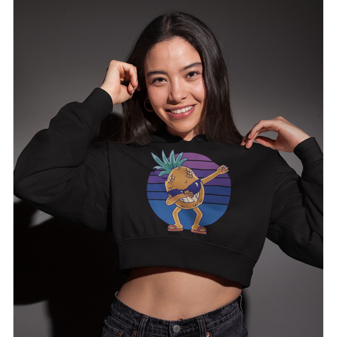 Cartoon Pineapple Dabbing Crop Hoodie