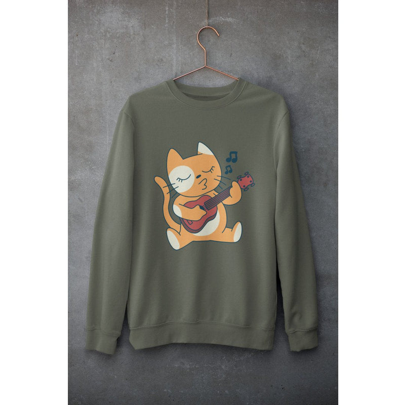 Cat Ukulele Unisex Sweatshirt — Olive