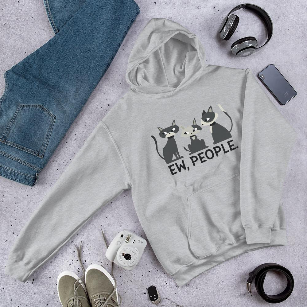 Ew, People Cats Unisex Hooded Sweatshirt — Grey