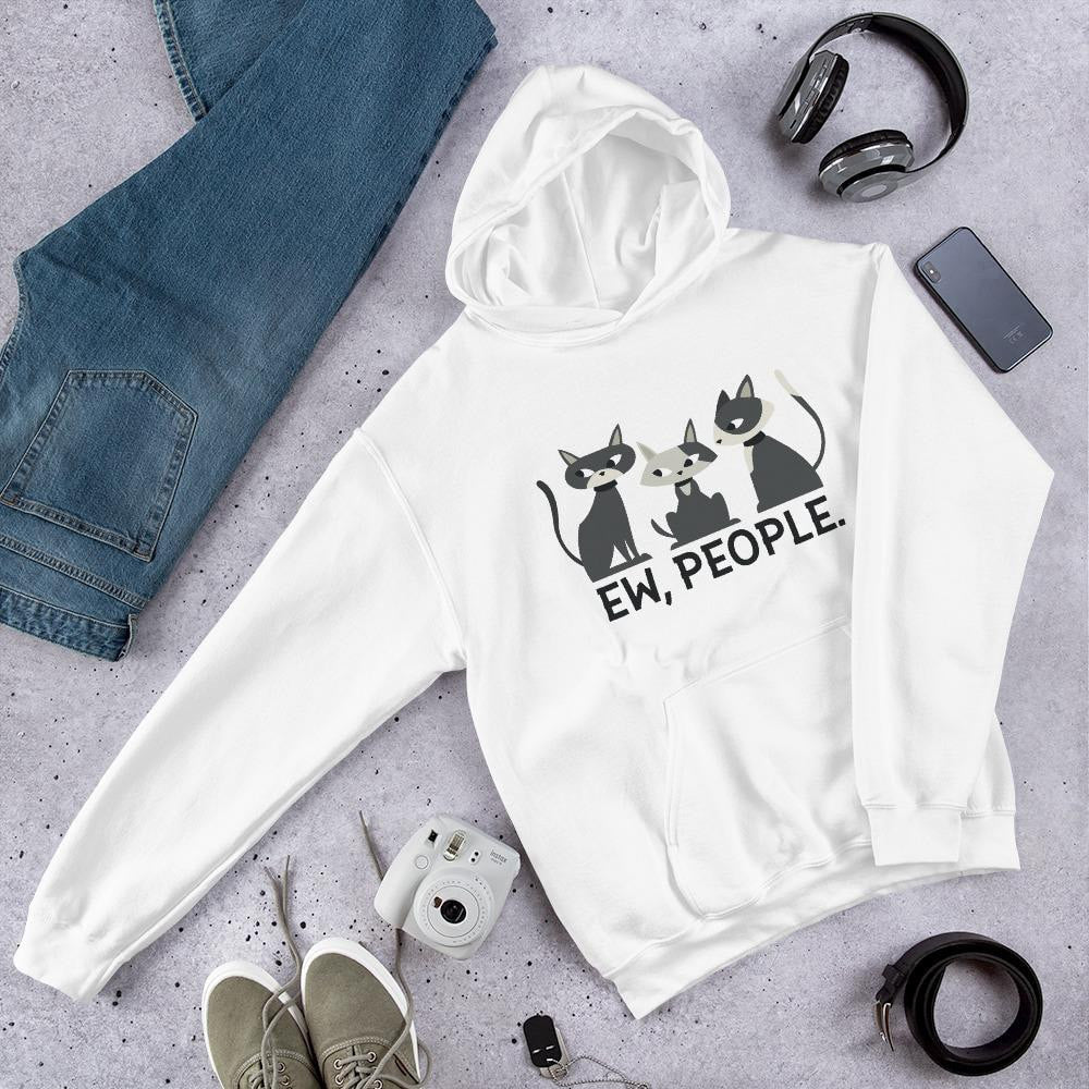 Ew, People Cats Unisex Hooded Sweatshirt — White
