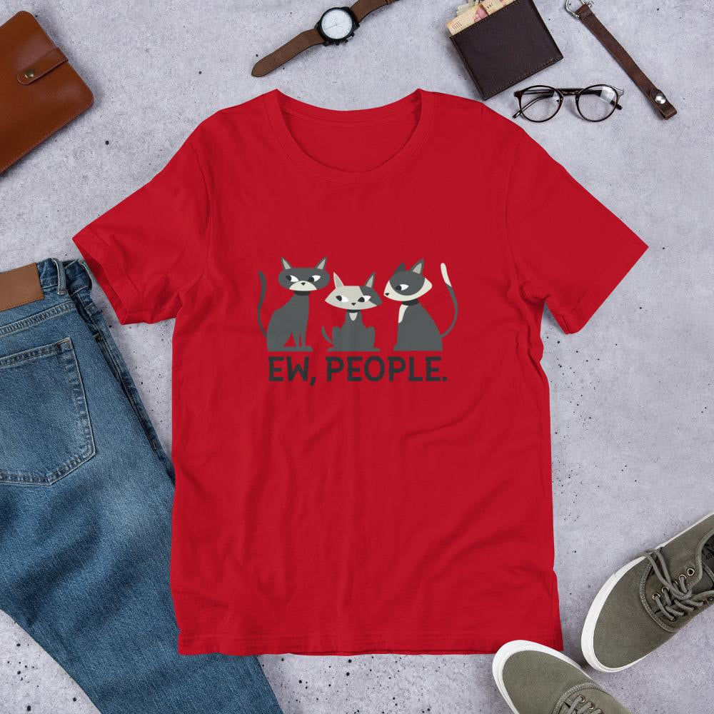 Ew, People Cats Half Sleeve T-Shirt — Red