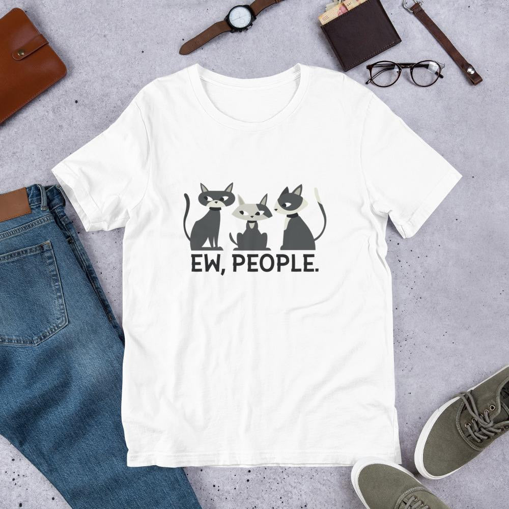 Ew, People Cats Half Sleeve T-Shirt — White