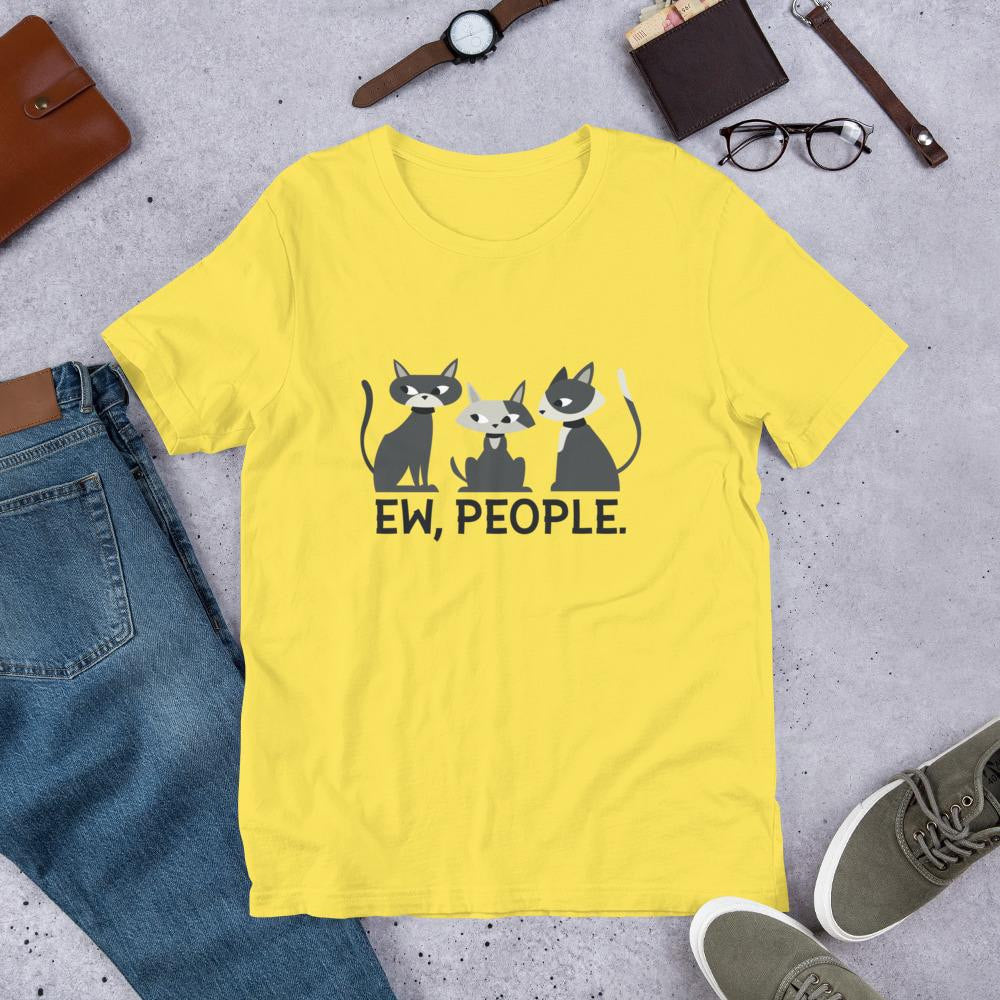 Ew, People Cats Half Sleeve T-Shirt — Yellow