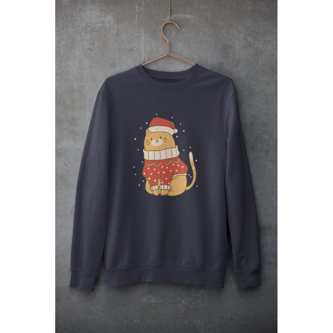 Christmas Cat Unisex Sweatshirt — Navy
