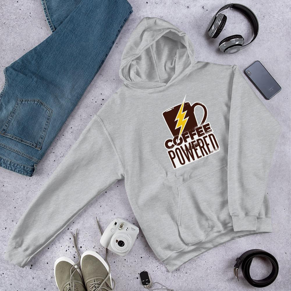 Coffee Powered Unisex Hooded Sweatshirt — Grey