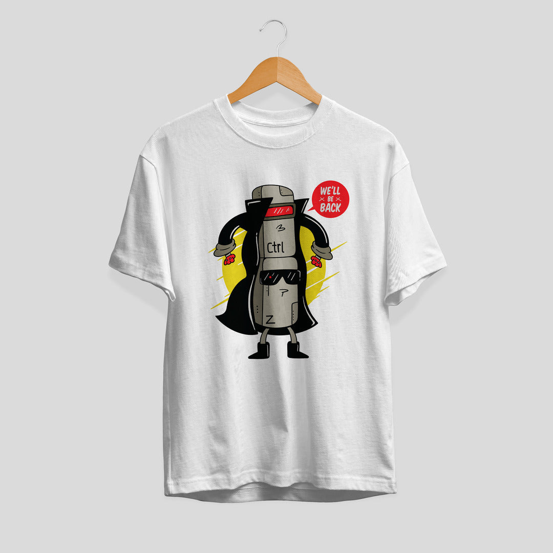 Ctrl Z Cyborg Half-Sleeve T-Shirt — White