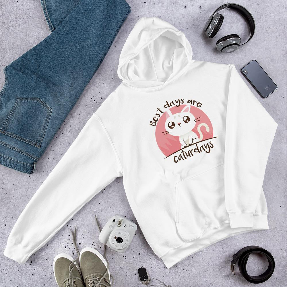 Caturday Unisex Hooded Sweatshirt — White