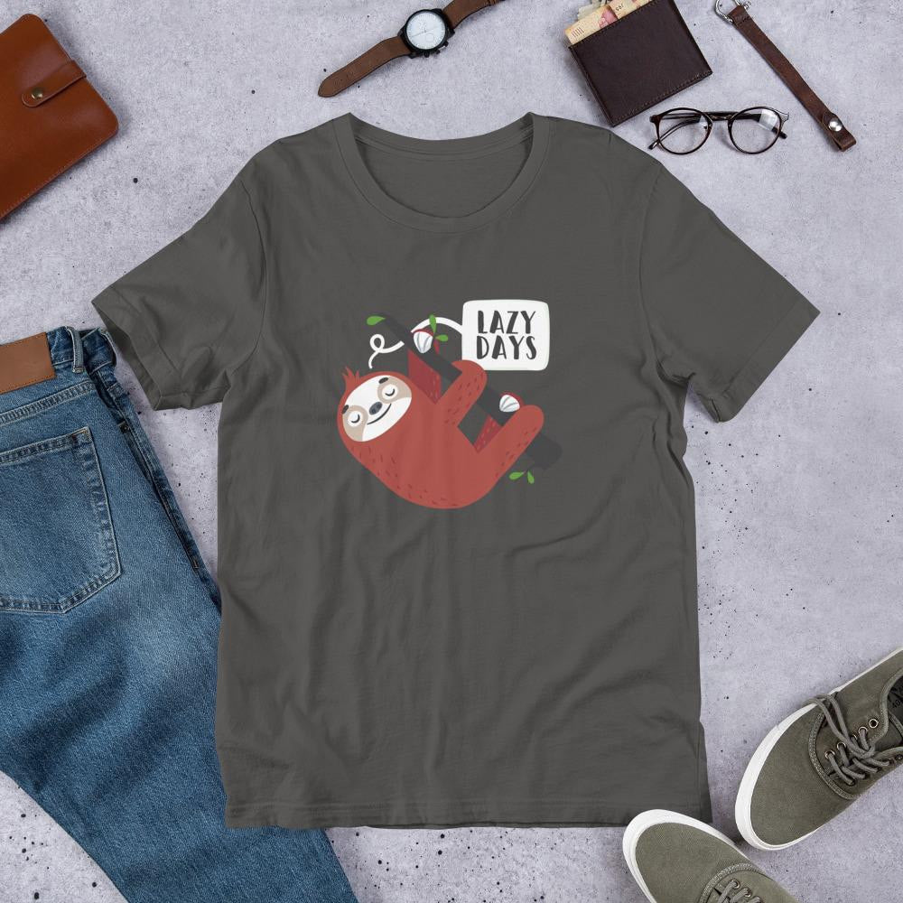 Lazy Days Sloth Half Sleeve T-Shirt — Charcoal