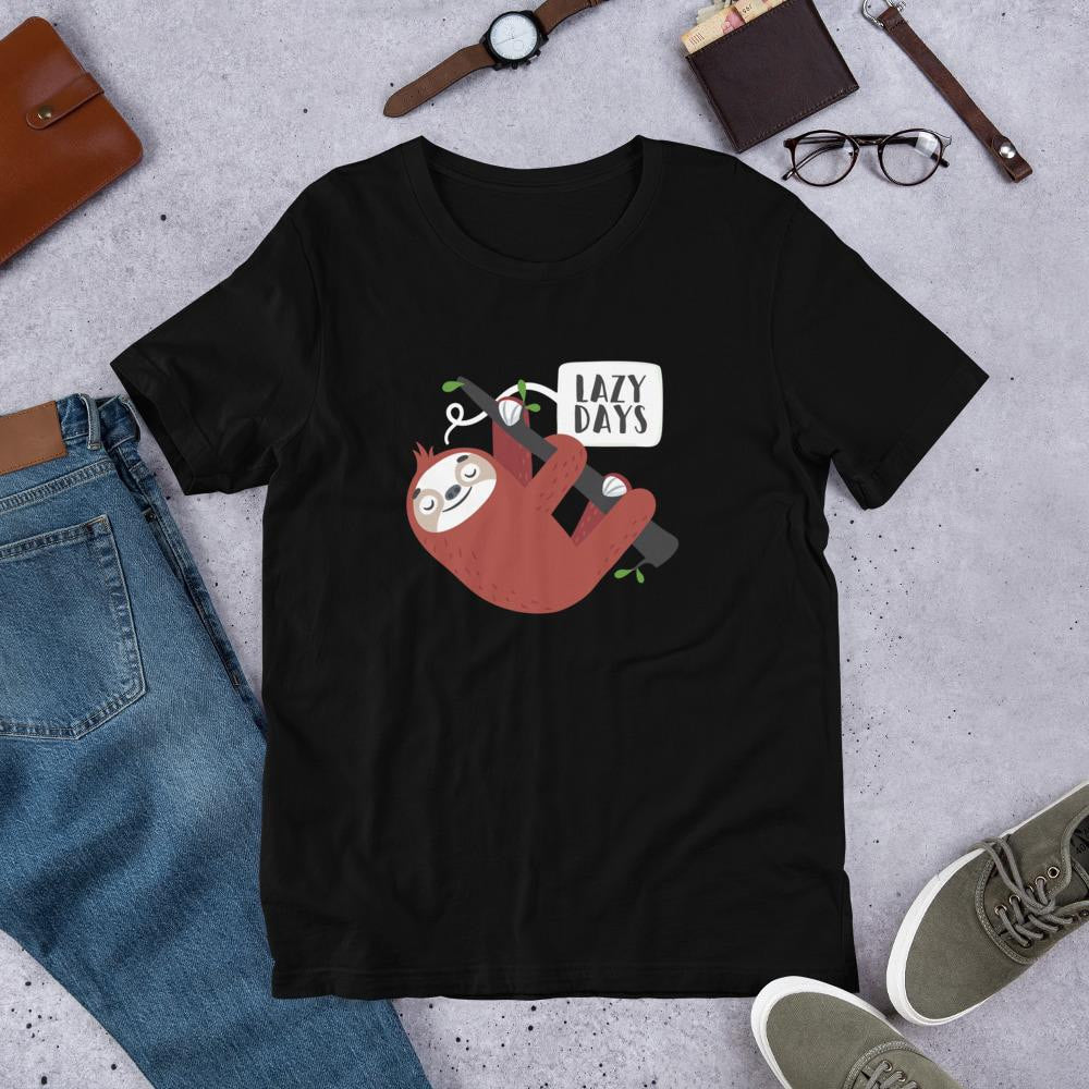 Lazy Days Sloth Half Sleeve T-Shirt — Black