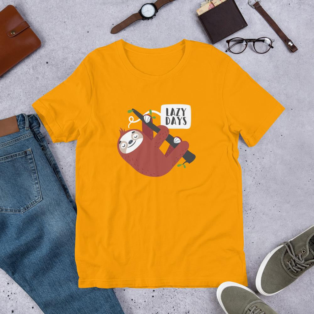 Lazy Days Sloth Half Sleeve T-Shirt — Gold