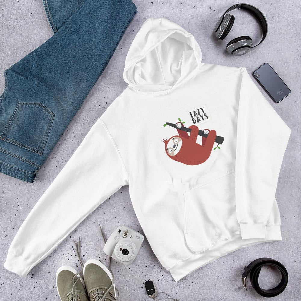 Lazy days Sloth Unisex Hooded Sweatshirt — White