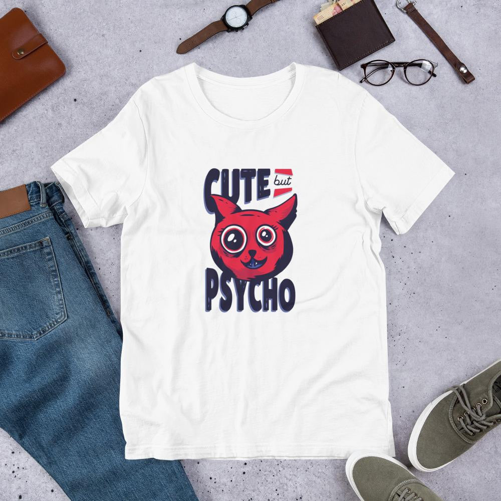Cute But Psycho Half Sleeve T-Shirt — White