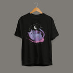 Cute Space Cat Unisex Half Sleeve T-Shirt — Black