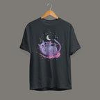 Cute Space Cat Unisex Half Sleeve T-Shirt — Steel Grey