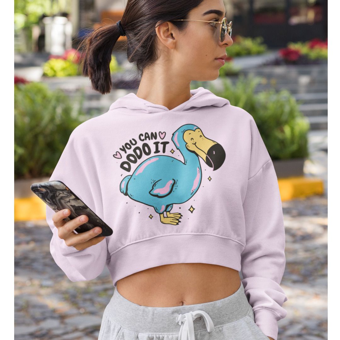 Cute Dodo Bird Crop Hoodie — Light Pink