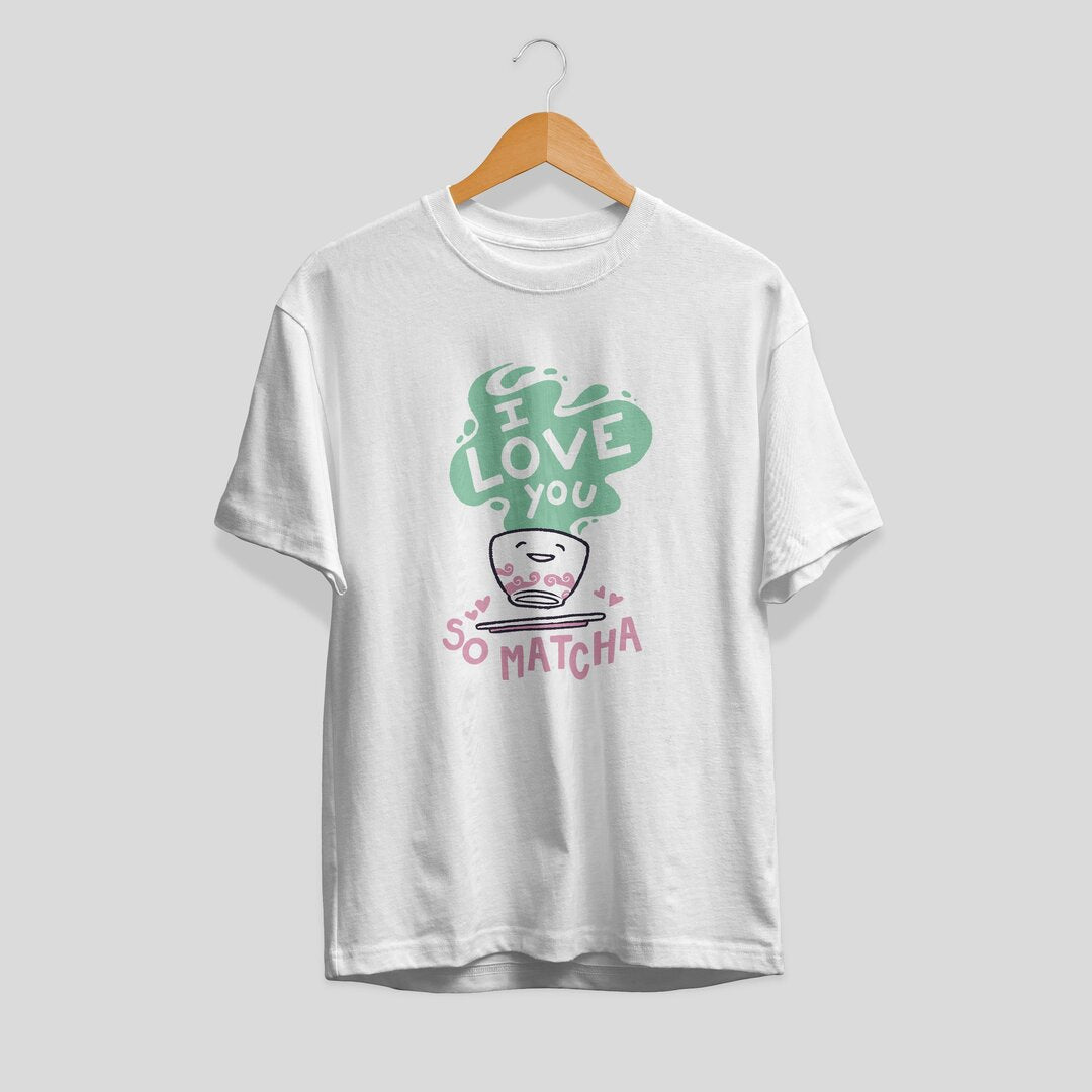 Cute Matcha Tea Unisex Half Sleeve T-Shirt — White