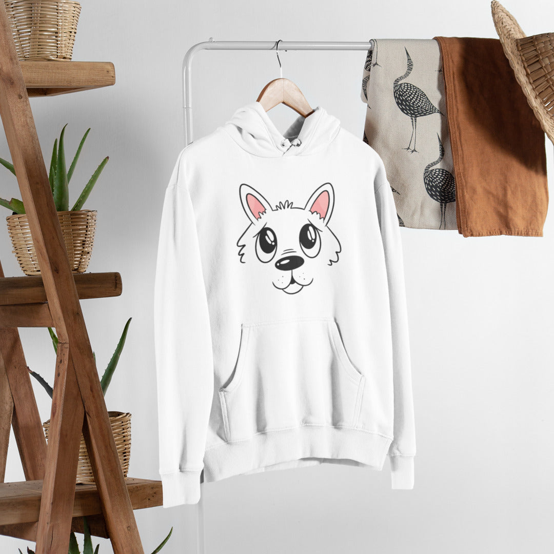 Cute Puppy Face Unisex Hooded Sweatshirt — White