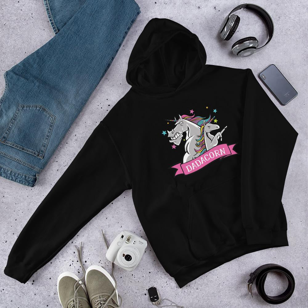 Daddy Unicorn Unisex Hooded Sweatshirt — Black