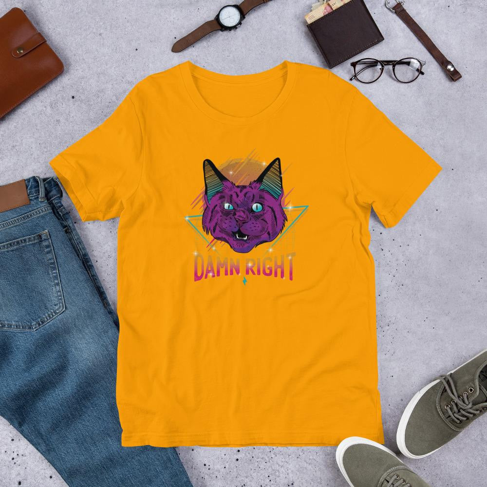 Neon Cat Half Sleeve T-Shirt — Gold