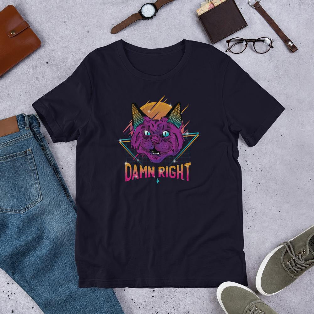 Neon Cat Half Sleeve T-Shirt — Navy
