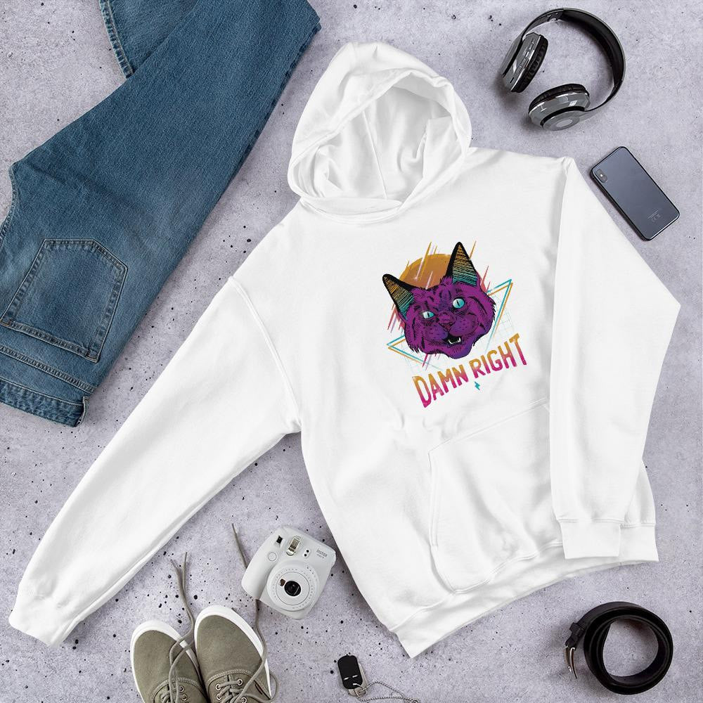 Neon Cat Unisex Hooded Sweatshirt — White