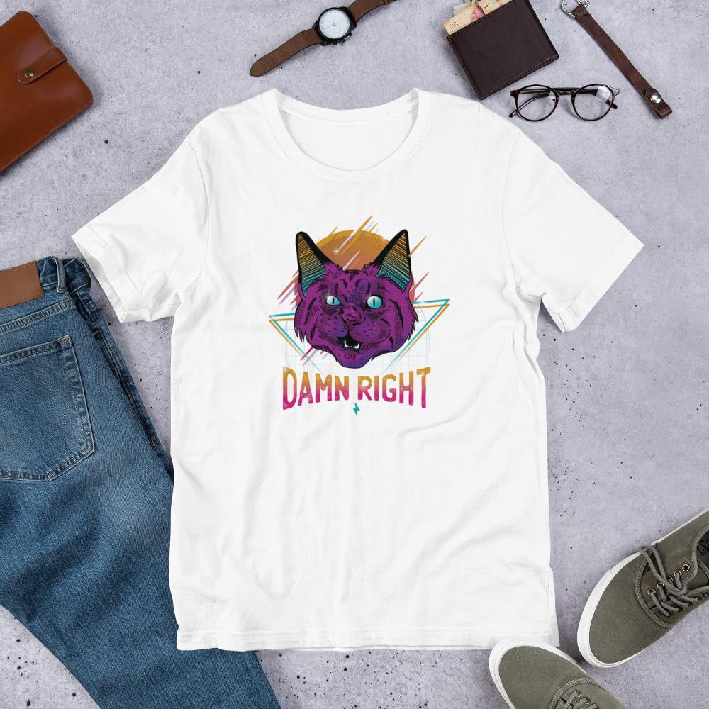 Neon Cat Half Sleeve T-Shirt — White