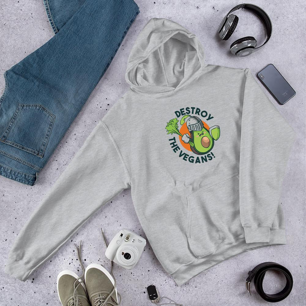 Destroy Vegans Unisex Hooded Sweatshirt — Grey