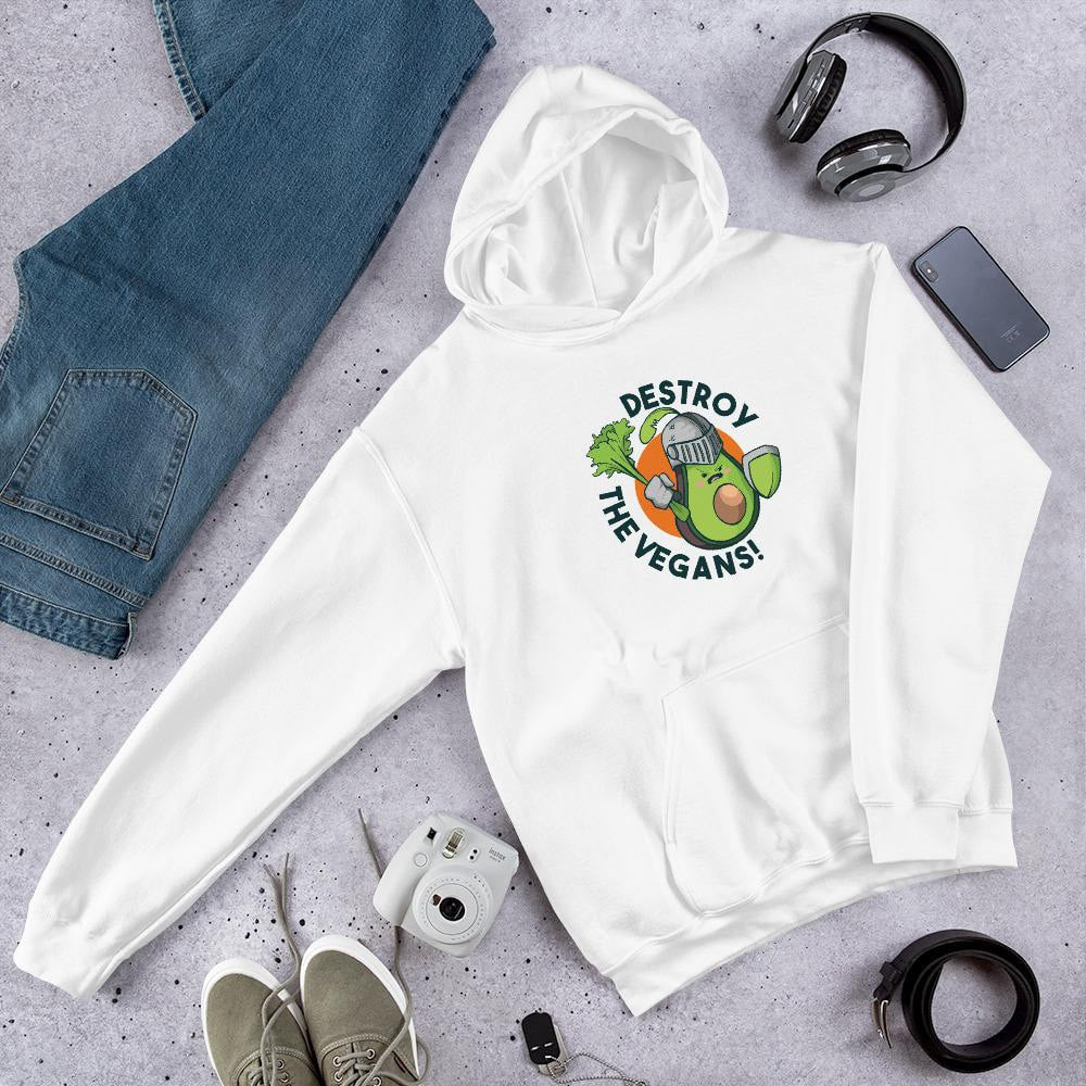Destroy Vegans Unisex Hooded Sweatshirt — White